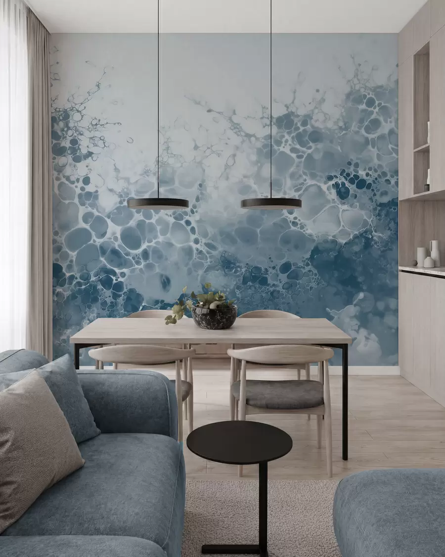 wall murals Прозрачна плава апстракција са мехурићима у стилу акварела w09673