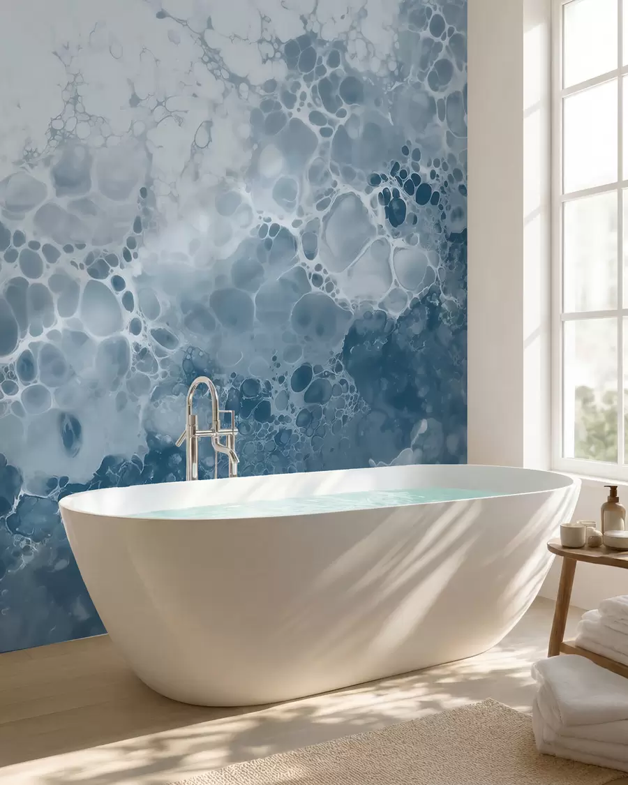 wall murals Прозрачна плава апстракција са мехурићима у стилу акварела w09673