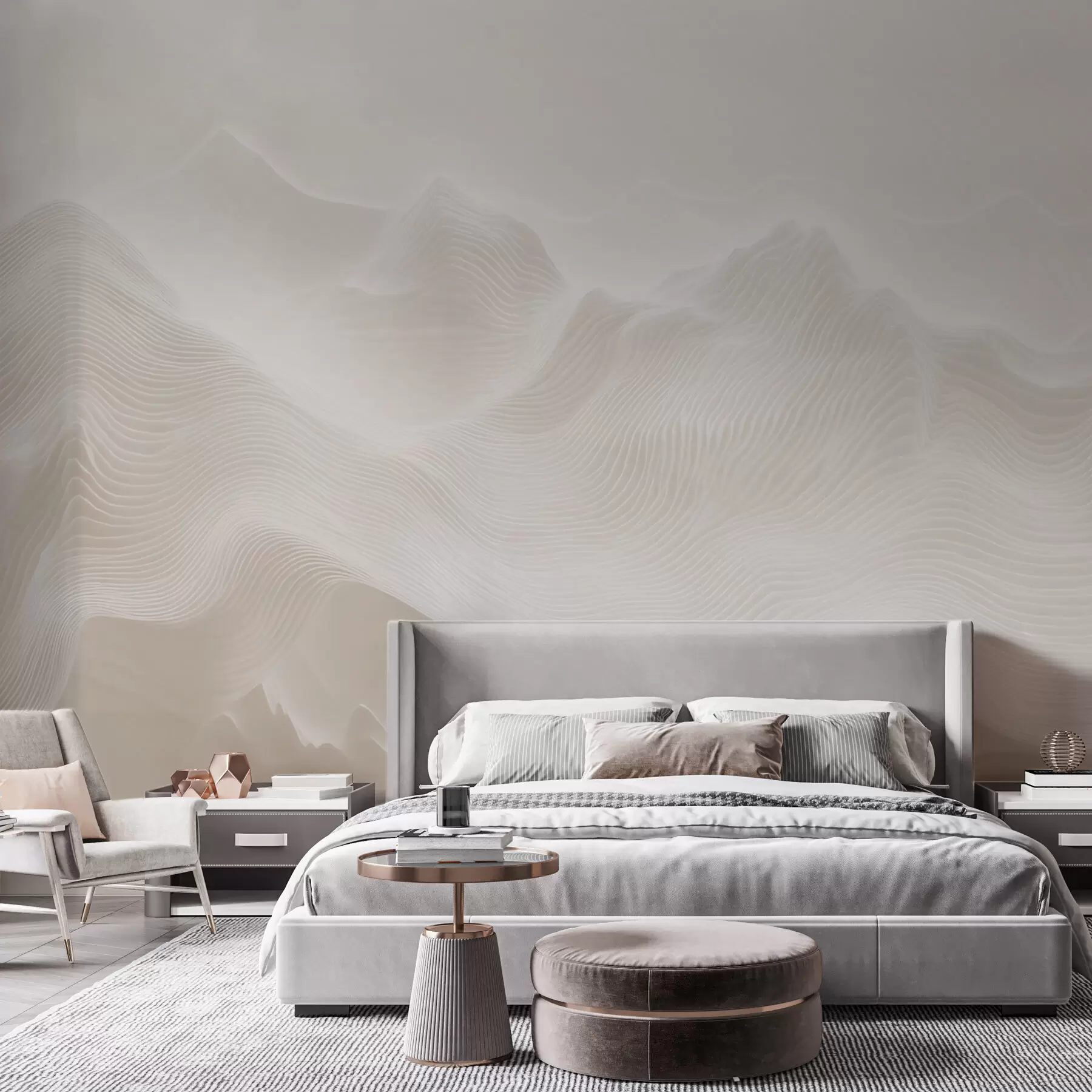wall murals Апстрактне таласасте планине у беж палети у минималистичком стилу w09713