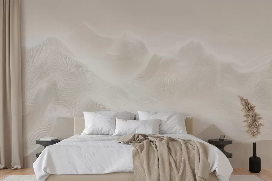 wall murals Апстрактне таласасте планине у беж палети у минималистичком стилу w09713