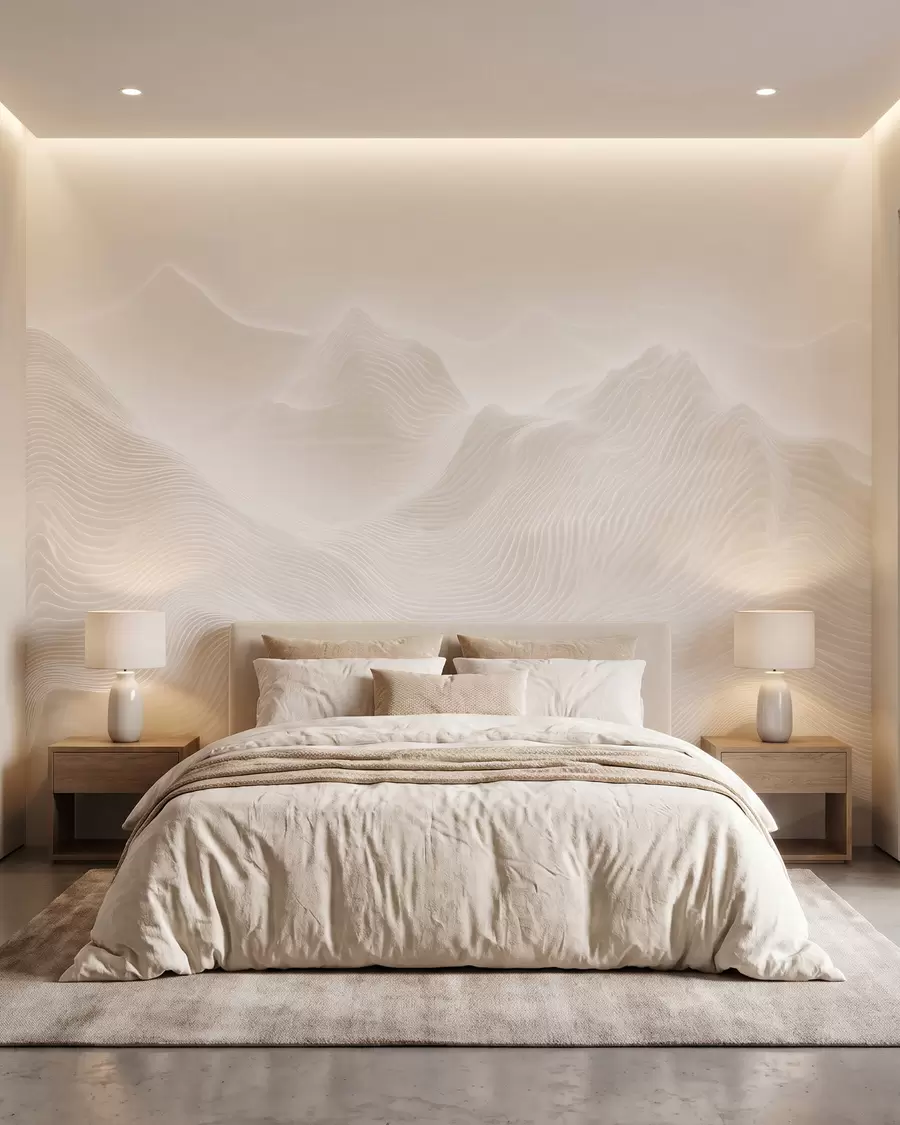 wall murals Апстрактне таласасте планине у беж палети у минималистичком стилу w09713
