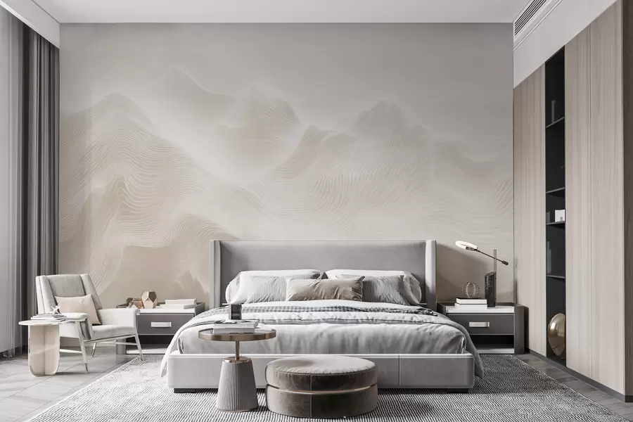wall murals Апстрактне таласасте планине у беж палети у минималистичком стилу w09713