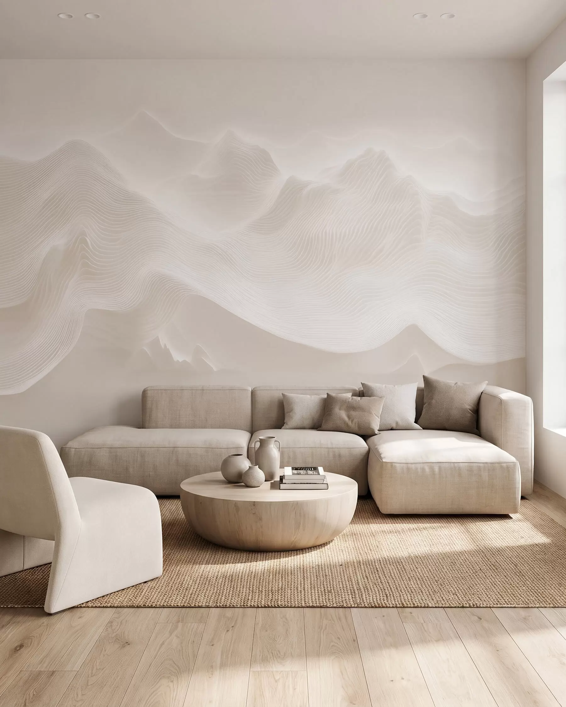 wall murals Апстрактне таласасте планине у беж палети у минималистичком стилу w09713