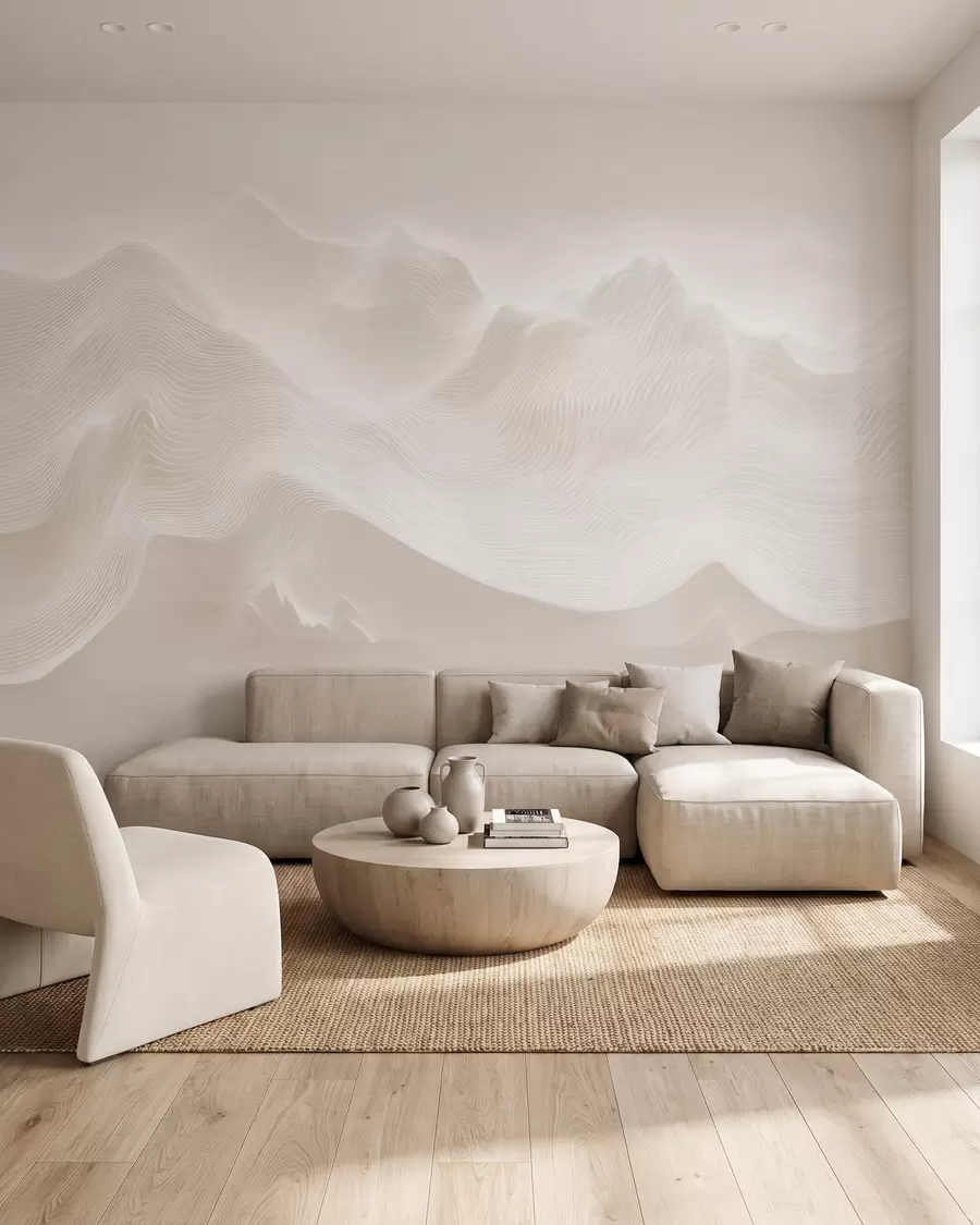 wall murals Апстрактне таласасте планине у беж палети у минималистичком стилу w09713