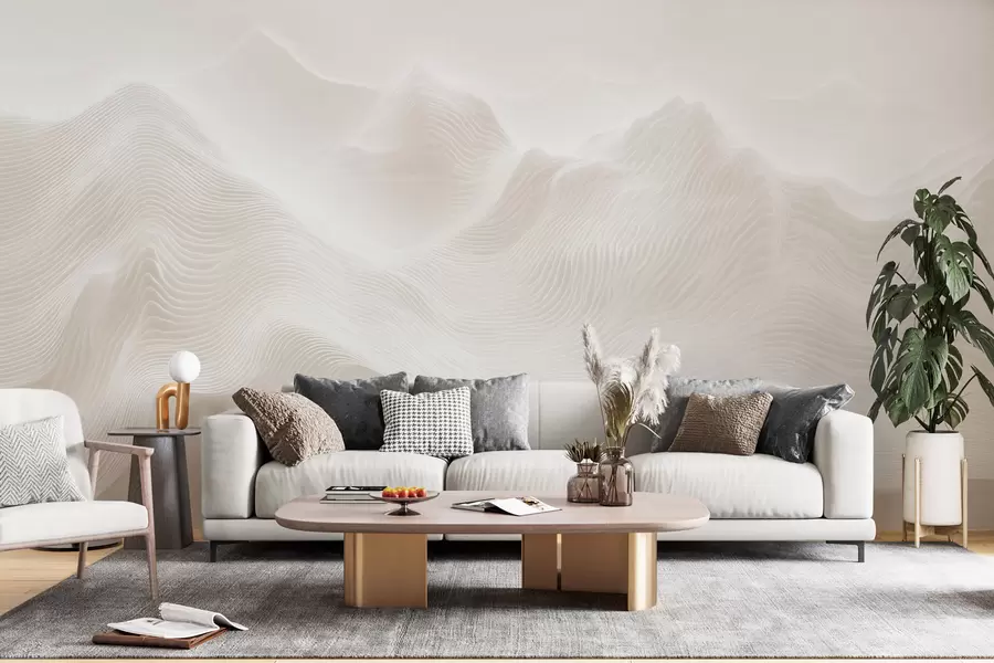 wall murals Апстрактне таласасте планине у беж палети у минималистичком стилу w09713