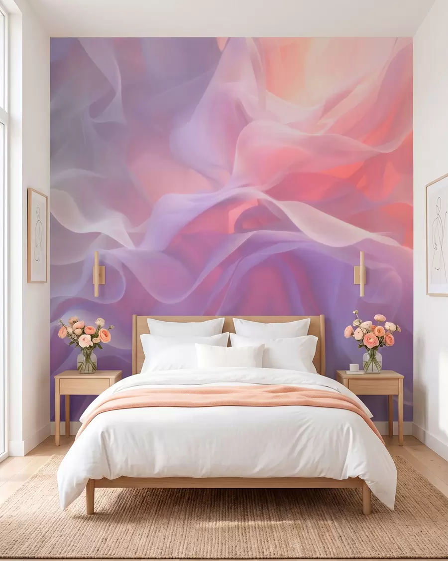 wall murals Прозрачна апстракција са провидним таласима у ружичасто-лила палети w09851