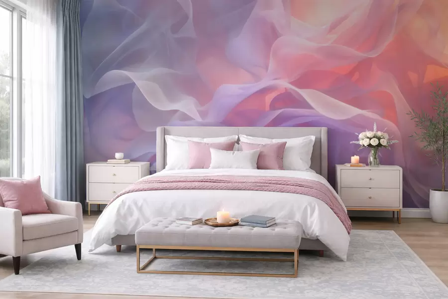 wall murals Прозрачна апстракција са провидним таласима у ружичасто-лила палети w09851