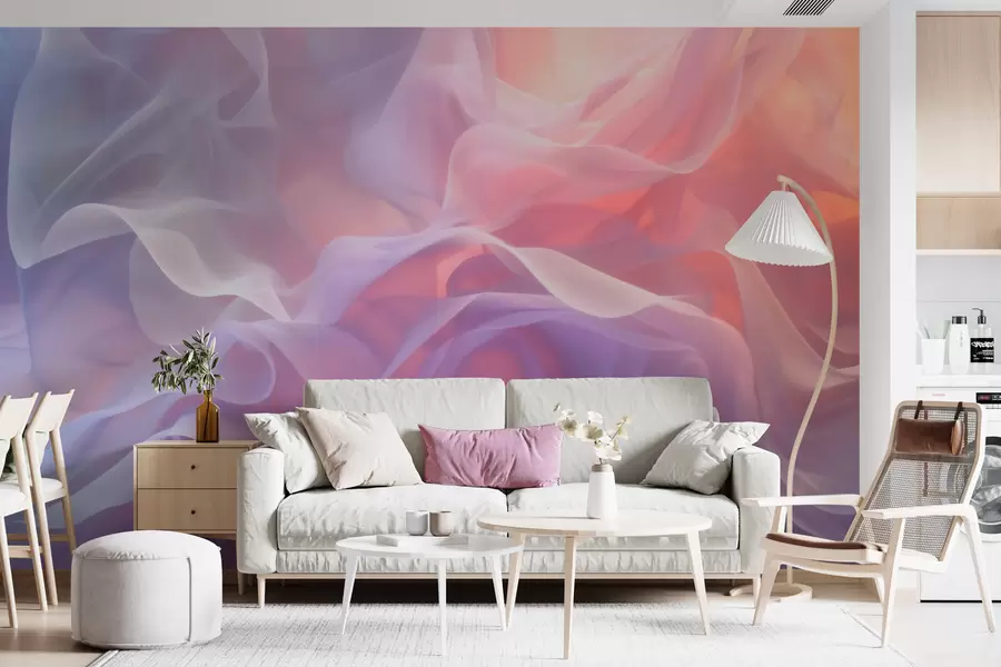 wall murals Прозрачна апстракција са провидним таласима у ружичасто-лила палети w09851