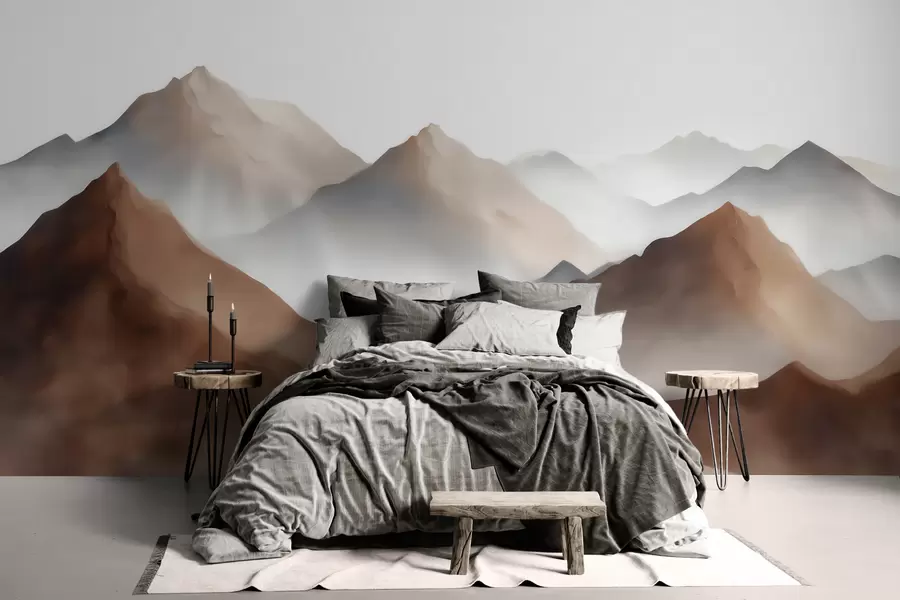 wall murals Магловити планински врхови у беж-смеђој палети у акварел стилу w09857