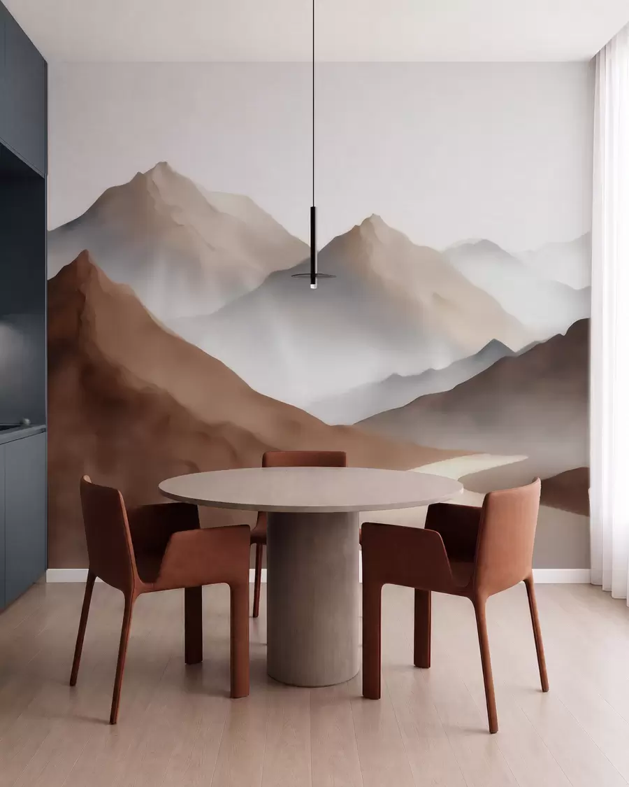 wall murals Магловити планински врхови у беж-смеђој палети у акварел стилу w09857