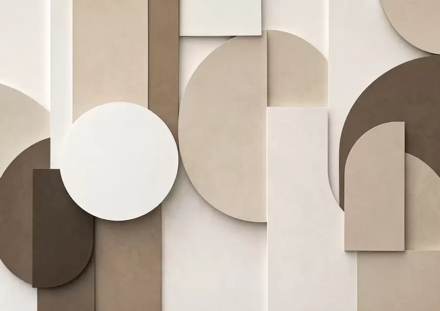 wall murals Текстурирани беж геометријски облици у слојевитој 3Д композицији, минималистичка модерна зидна уметност w05598