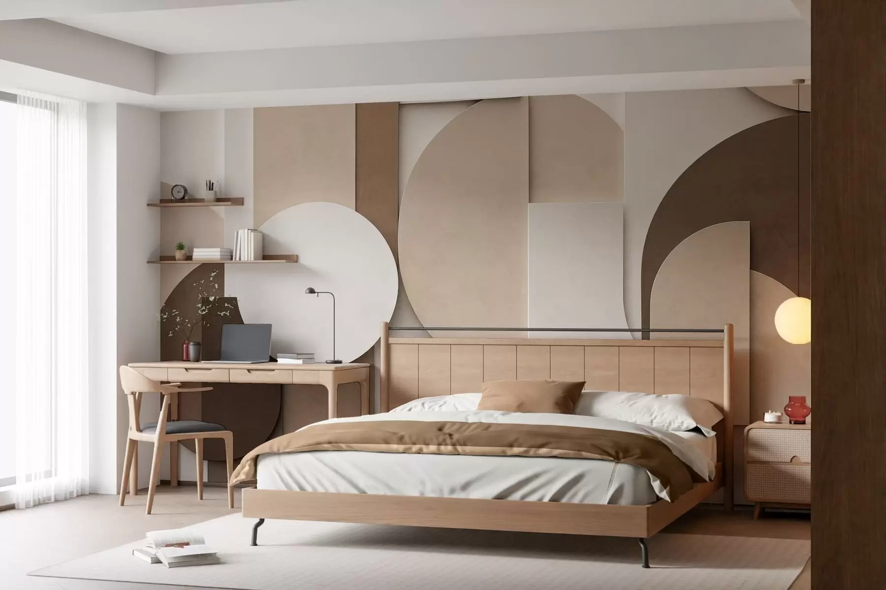 wall murals Текстурирани беж геометријски облици у слојевитој 3Д композицији, минималистичка модерна зидна уметност w05598