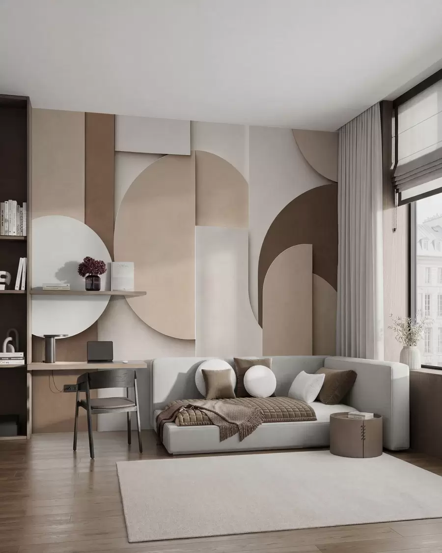 wall murals Текстурирани беж геометријски облици у слојевитој 3Д композицији, минималистичка модерна зидна уметност w05598