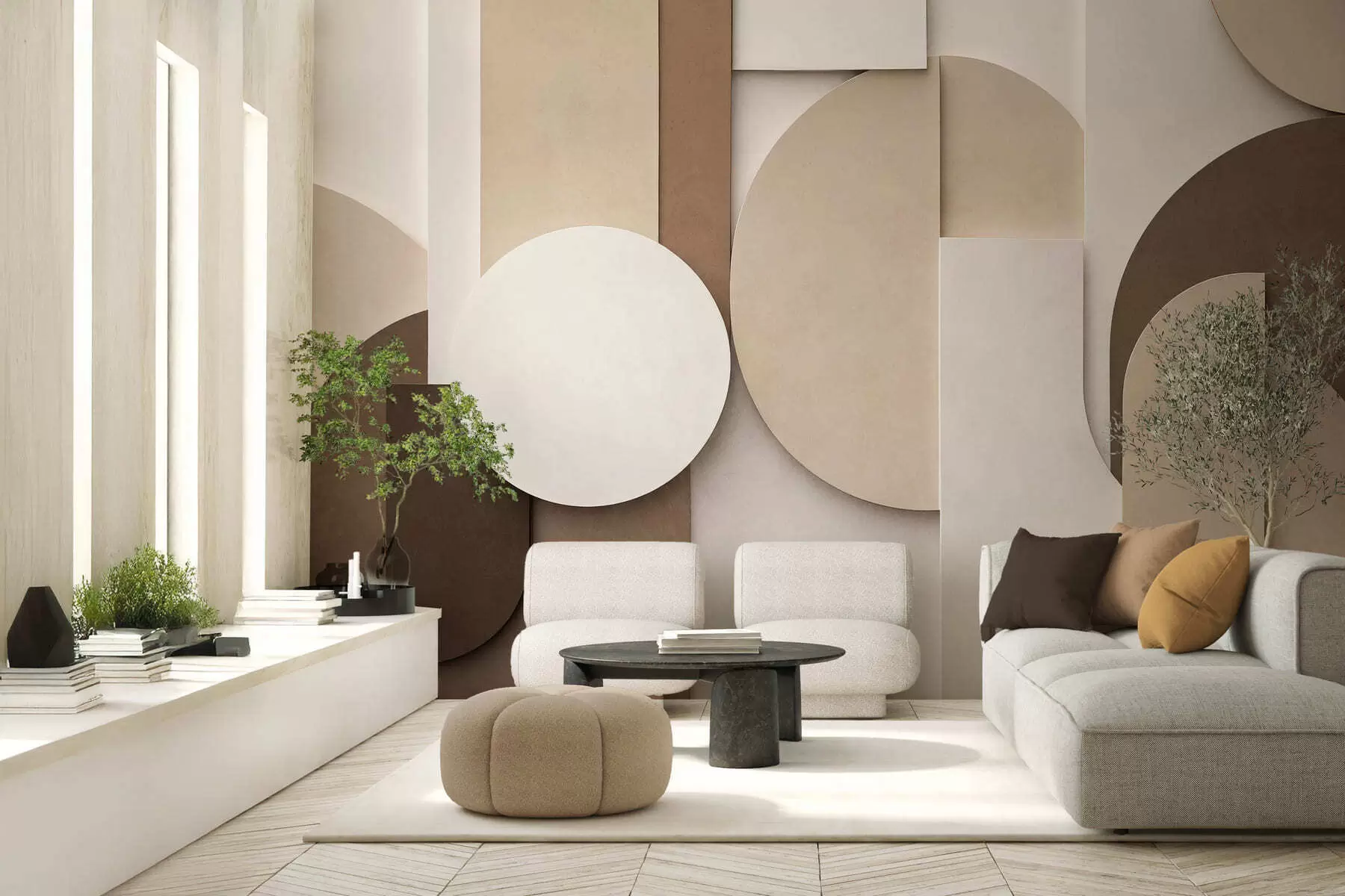wall murals Текстурирани беж геометријски облици у слојевитој 3Д композицији, минималистичка модерна зидна уметност w05598