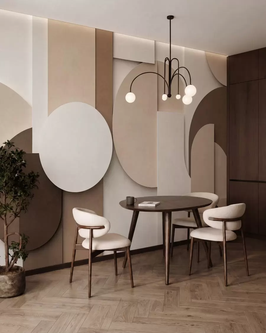 wall murals Текстурирани беж геометријски облици у слојевитој 3Д композицији, минималистичка модерна зидна уметност w05598