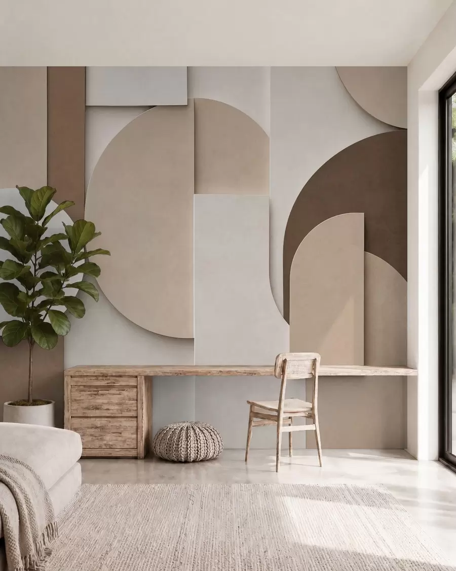 wall murals Текстурирани беж геометријски облици у слојевитој 3Д композицији, минималистичка модерна зидна уметност w05598