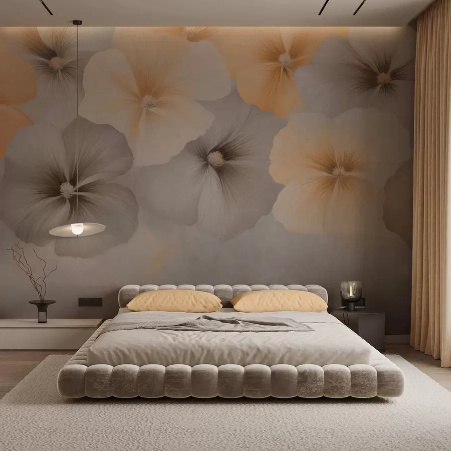 wall murals Нежно пастелно цвеће са кремастим жутим и сивим тоновима на нежној позадини w05600