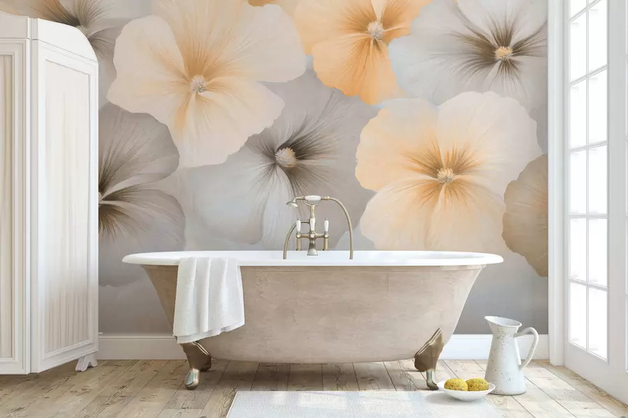 wall murals Нежно пастелно цвеће са кремастим жутим и сивим тоновима на нежној позадини w05600