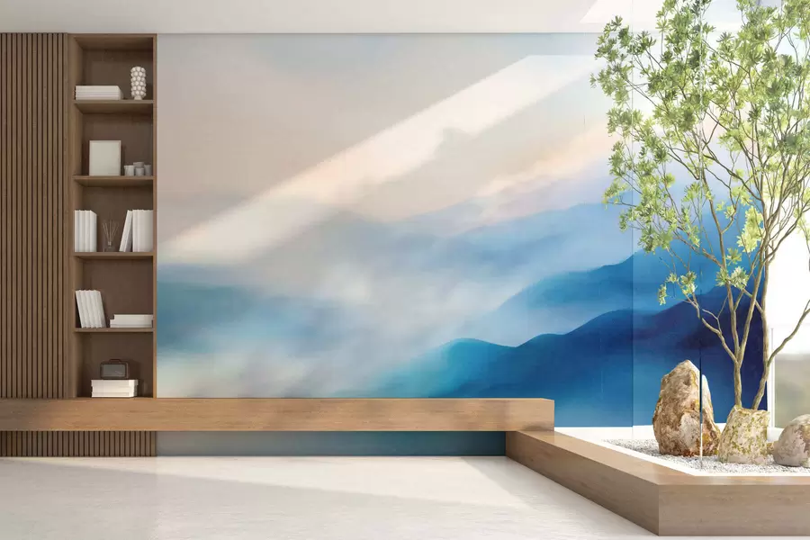 wall murals Меке плаве акварелне планине са сањивим градијентима и атмосферском дубином w05605