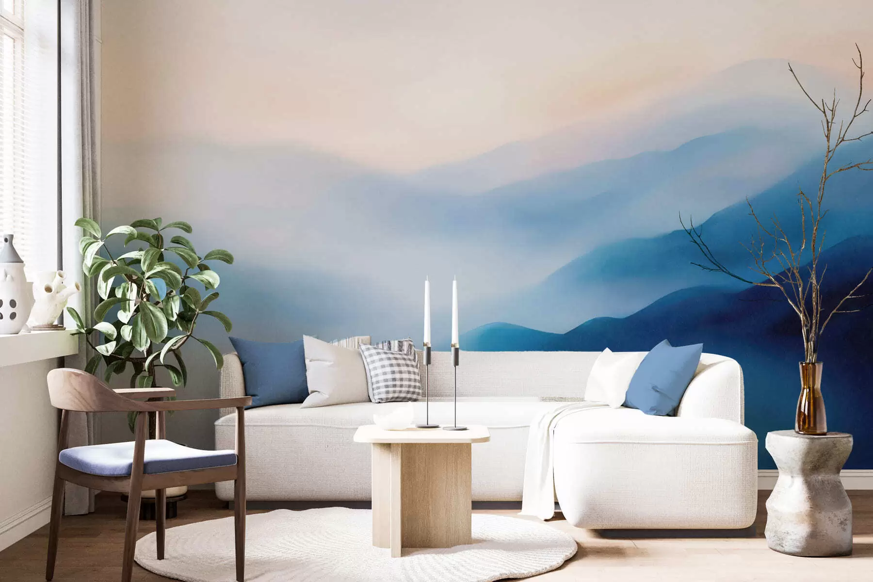 wall murals Меке плаве акварелне планине са сањивим градијентима и атмосферском дубином w05605