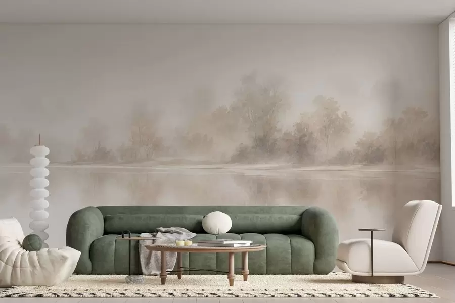 wall murals Минималистички магловити пејзаж са нежним рефлексијама у топлим неутралним тоновима w05606