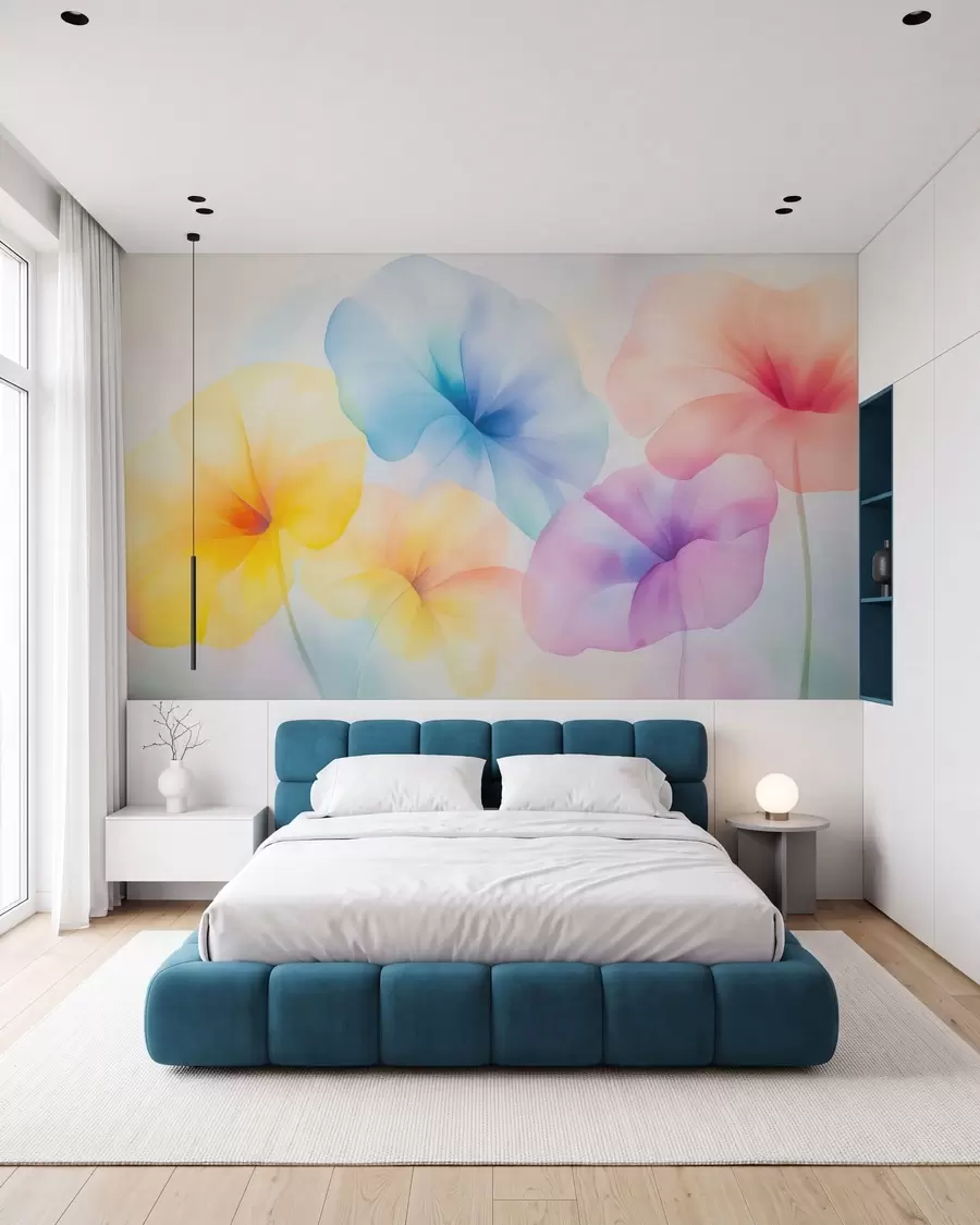 wall murals Шарено провидно цвеће у меким пастелним нијансама са сањивим ефектом акварела w05607