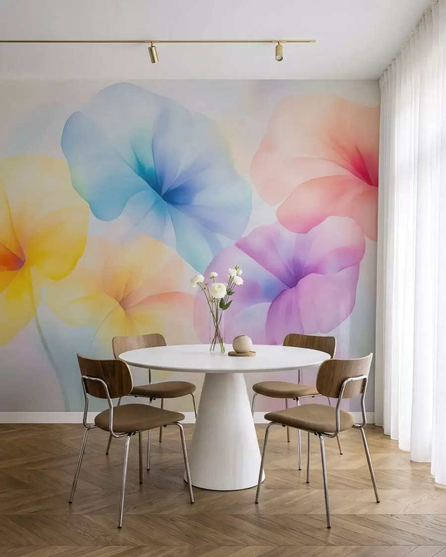 wall murals Шарено провидно цвеће у меким пастелним нијансама са сањивим ефектом акварела w05607