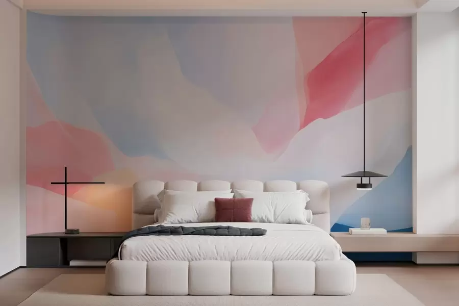 wall murals Апстрактни пастелни таласи са меким ружичастим и плавим градијентима у акварел стилу w05609