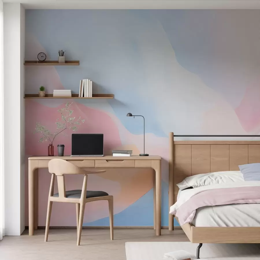wall murals Апстрактни пастелни таласи са меким ружичастим и плавим градијентима у акварел стилу w05609