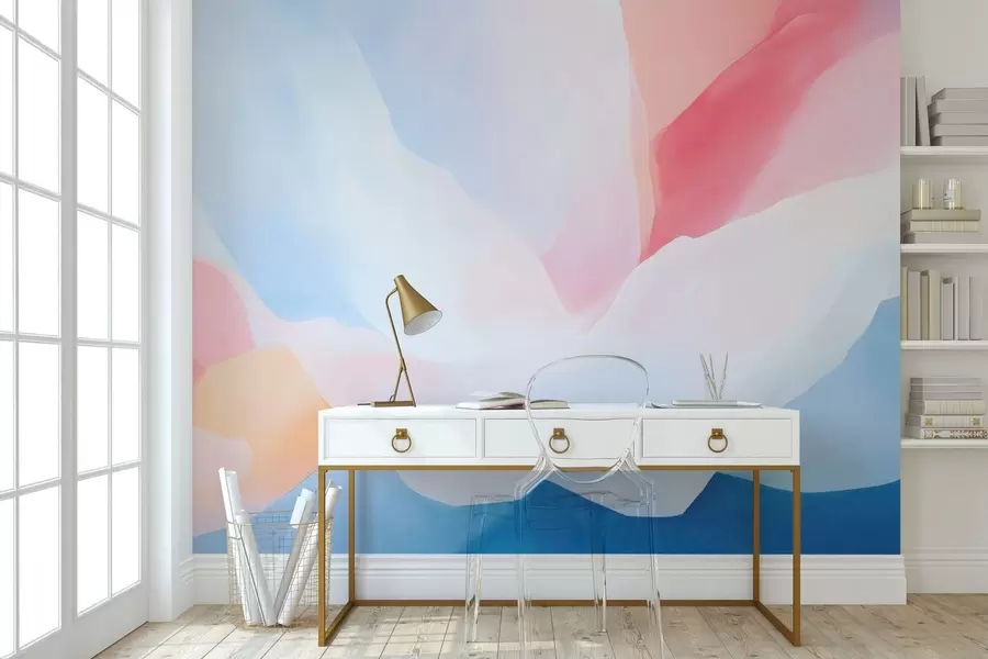 wall murals Апстрактни пастелни таласи са меким ружичастим и плавим градијентима у акварел стилу w05609