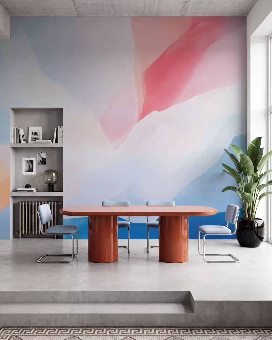 wall murals Апстрактни пастелни таласи са меким ружичастим и плавим градијентима у акварел стилу w05609