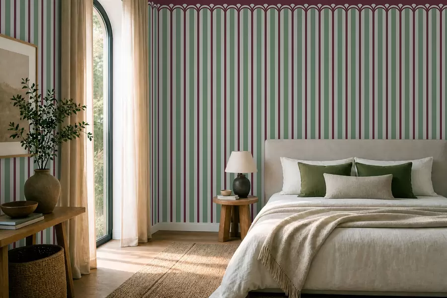 wall murals Вертикални орнамент у зеленим и бордо тоновима w05610v3