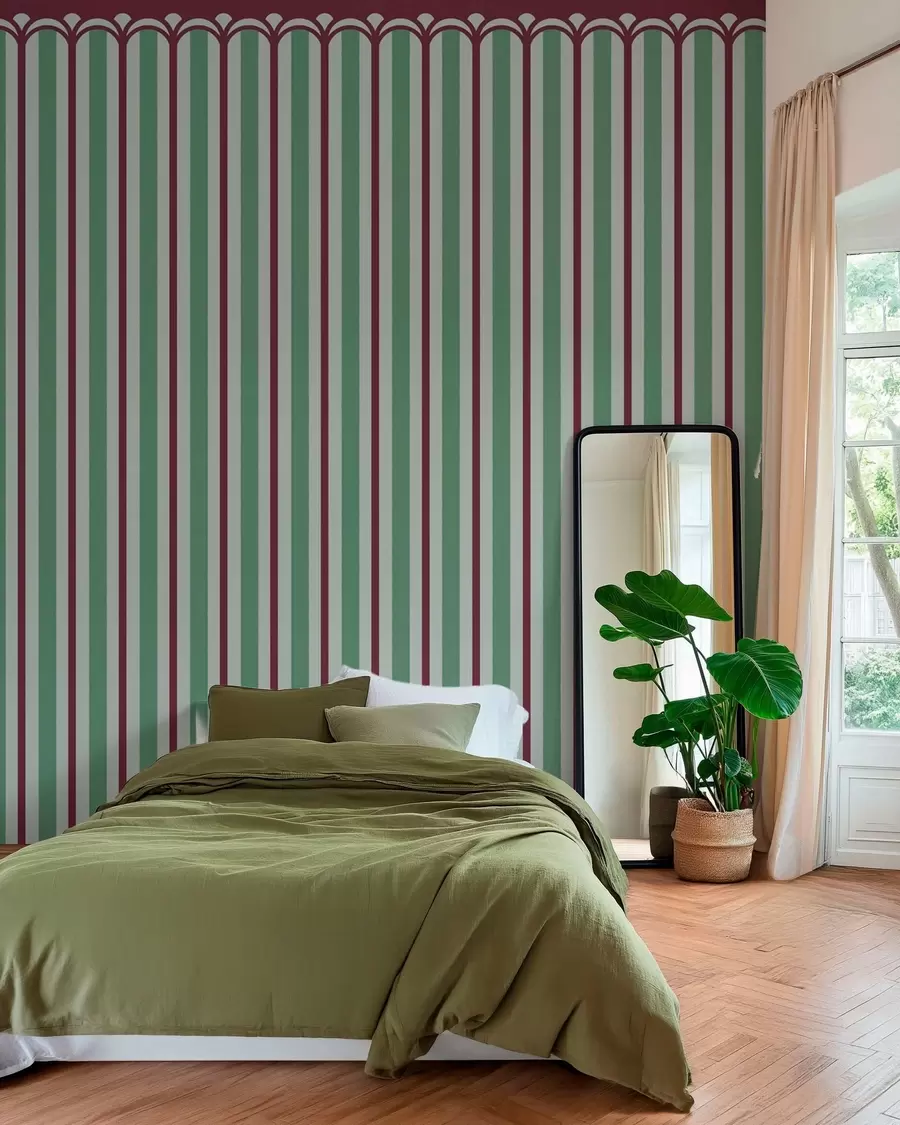 wall murals Вертикални орнамент у зеленим и бордо тоновима w05610v3