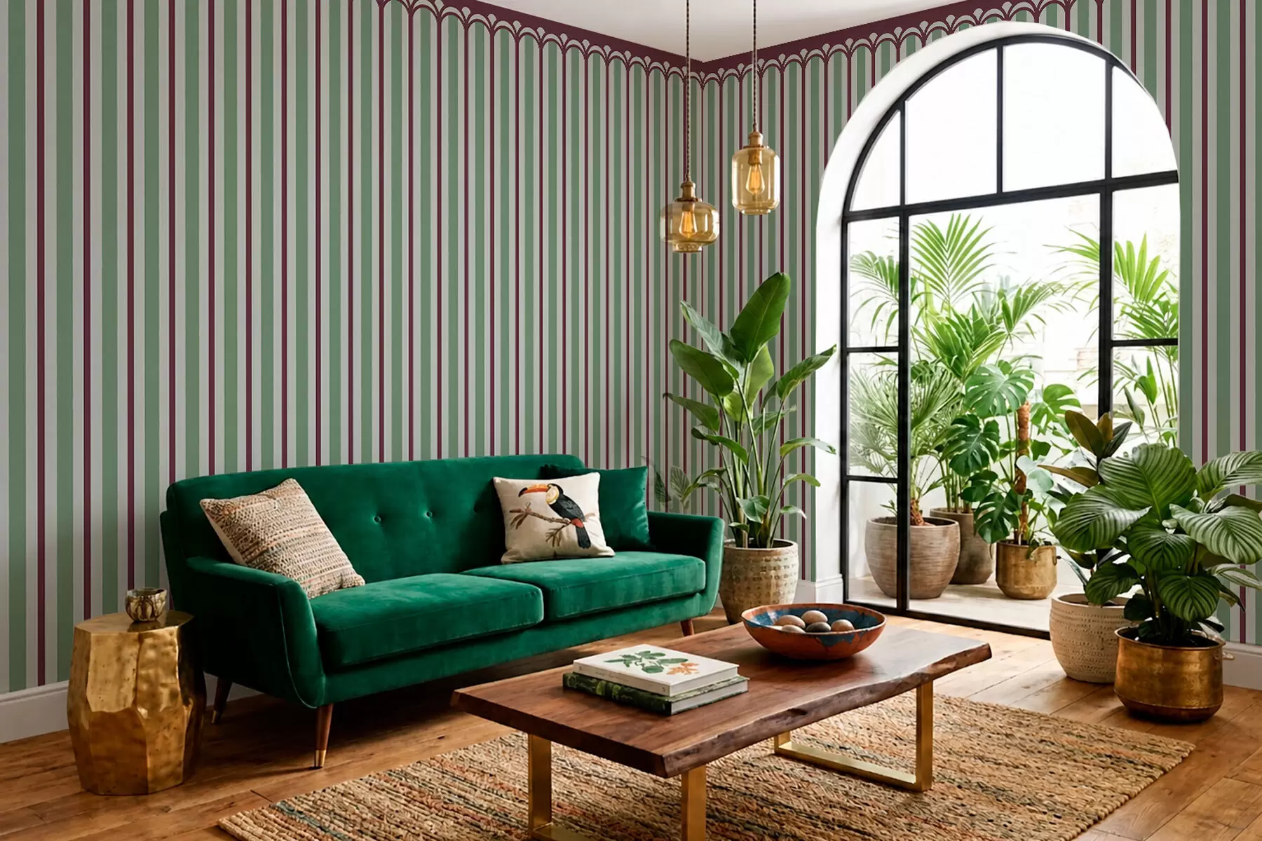 wall murals Вертикални орнамент у зеленим и бордо тоновима w05610v3