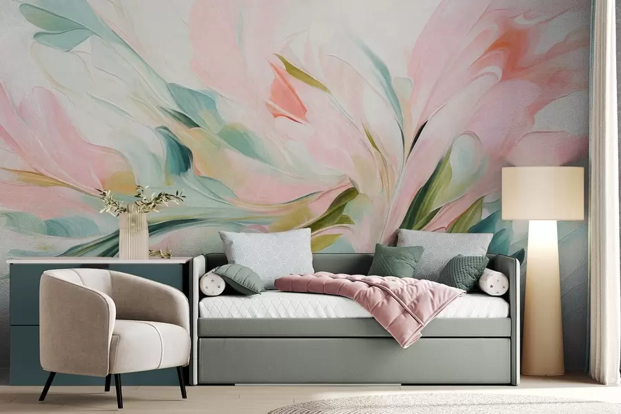 wall murals Апстрактни стил цветног сликарства са меким пастелним потезима четкице на светлој позадини w09871