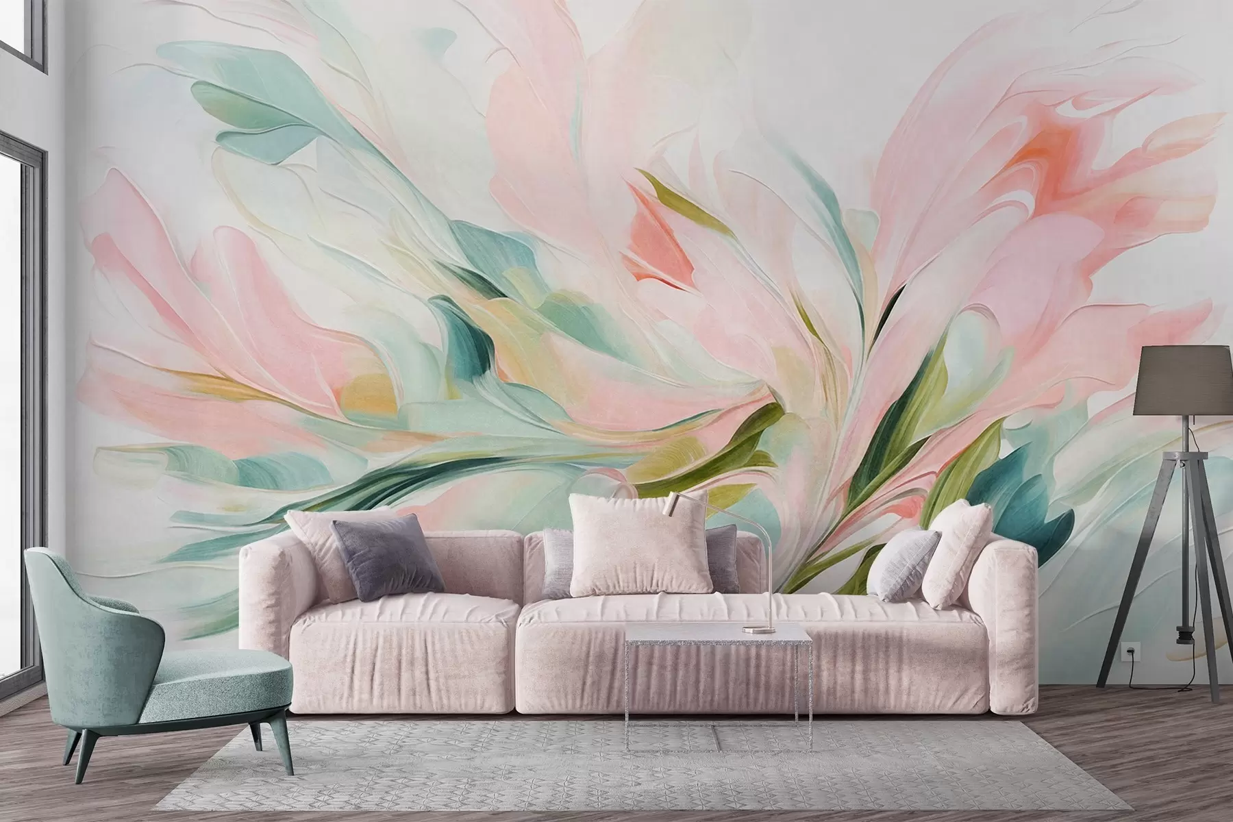 wall murals Апстрактни стил цветног сликарства са меким пастелним потезима четкице на светлој позадини w09871