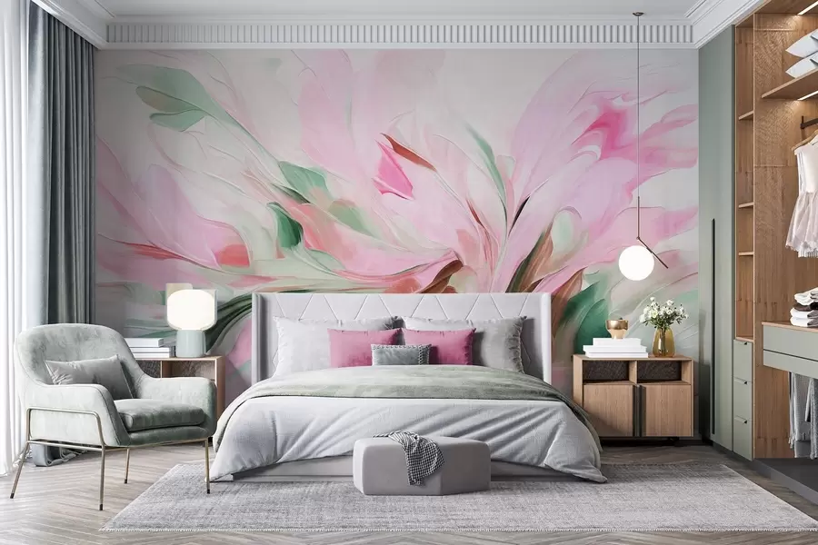 wall murals Апстрактни стил цветног сликарства са меким пастелним потезима четкице на светлој позадини w09871v1