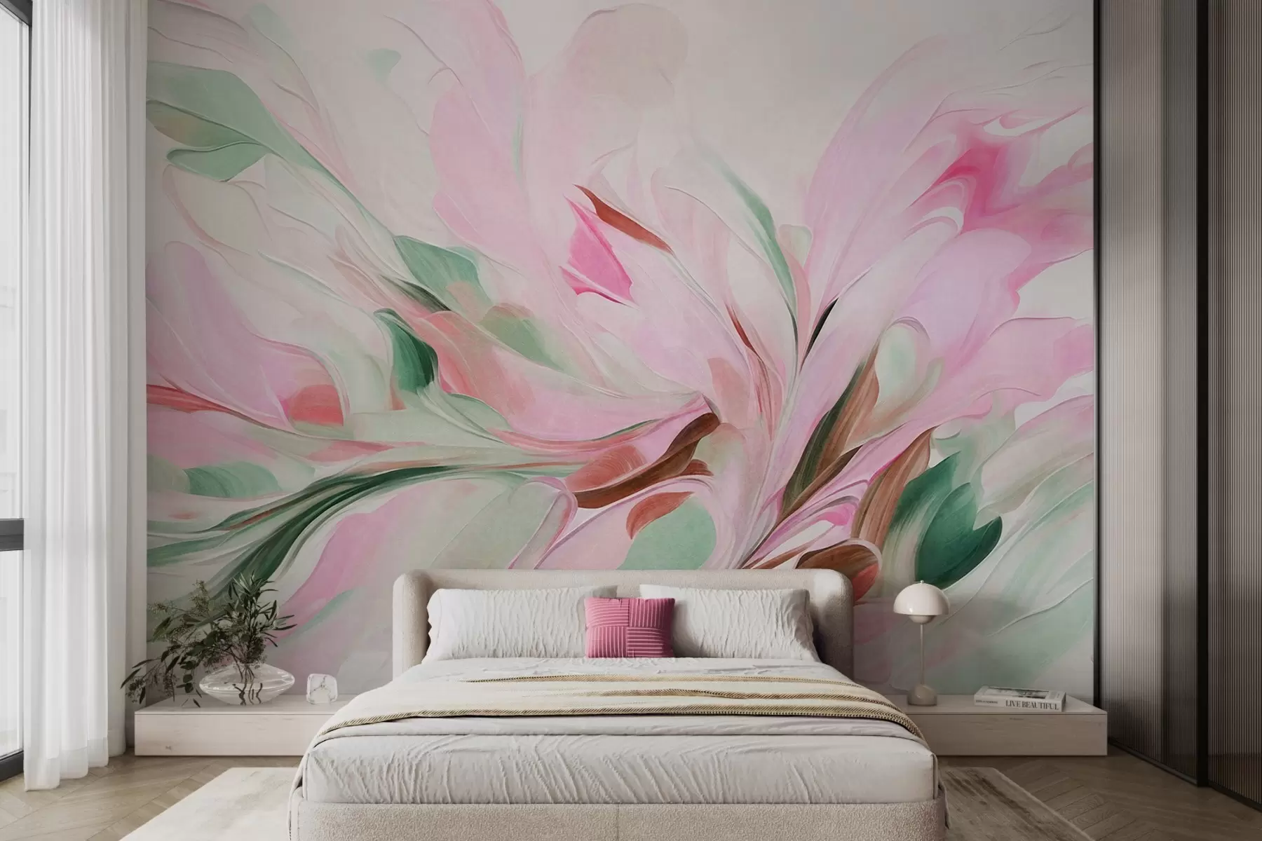 wall murals Апстрактни стил цветног сликарства са меким пастелним потезима четкице на светлој позадини w09871v1