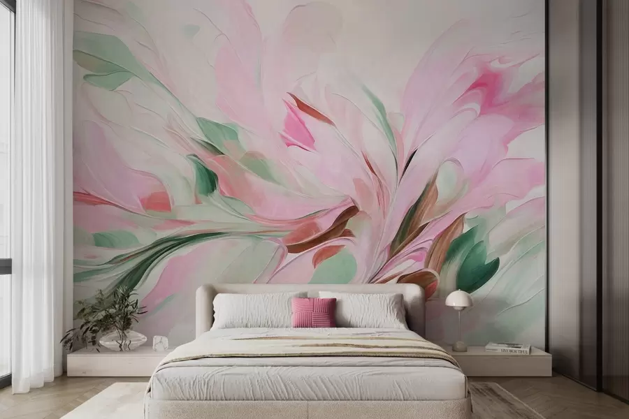 wall murals Апстрактни стил цветног сликарства са меким пастелним потезима четкице на светлој позадини w09871v1