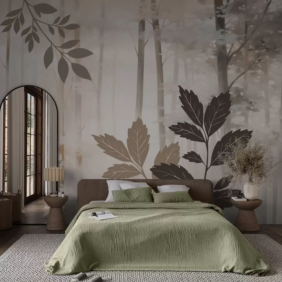 wall murals Силуете вегетације на позадини апстрактне шуме w05586