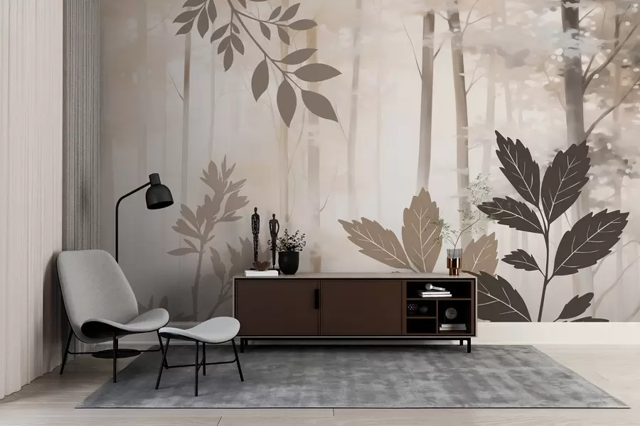 wall murals Силуете вегетације на позадини апстрактне шуме w05586