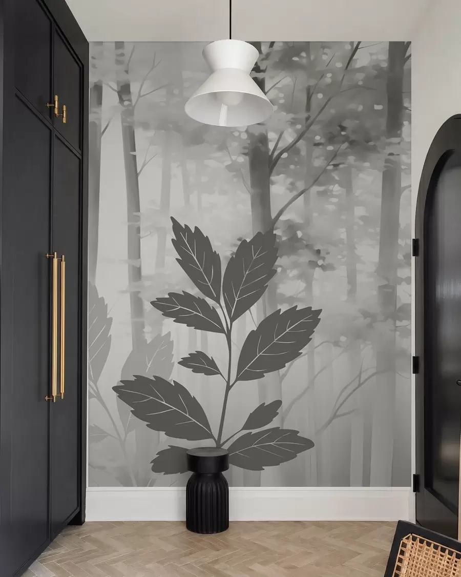wall murals Силуете вегетације на позадини апстрактне шуме w05586v1