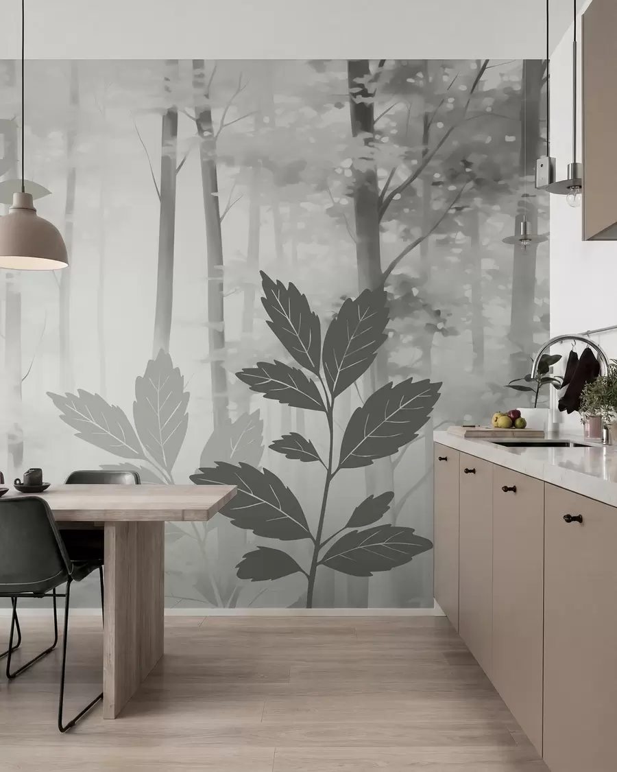 wall murals Силуете вегетације на позадини апстрактне шуме w05586v1