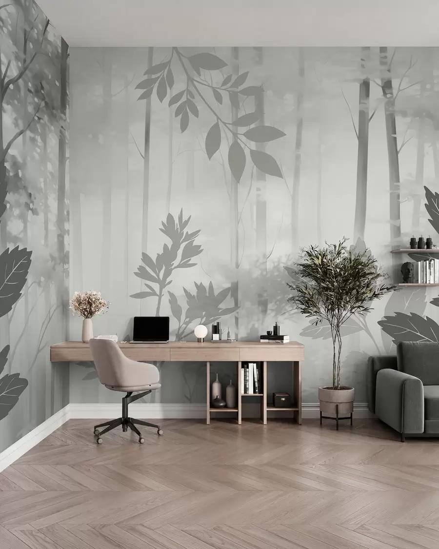wall murals Силуете вегетације на позадини апстрактне шуме w05586v1