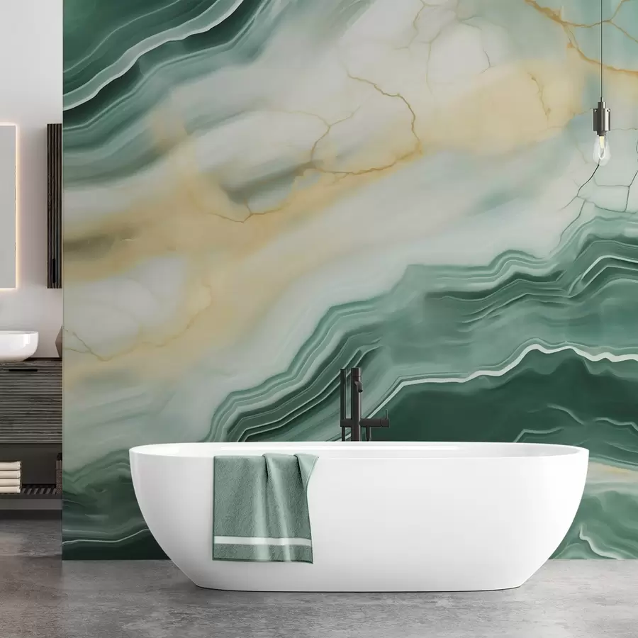 wall murals Имитација апстрактног мермерног текстурног узорка, нијансе зелене и жуте w05587