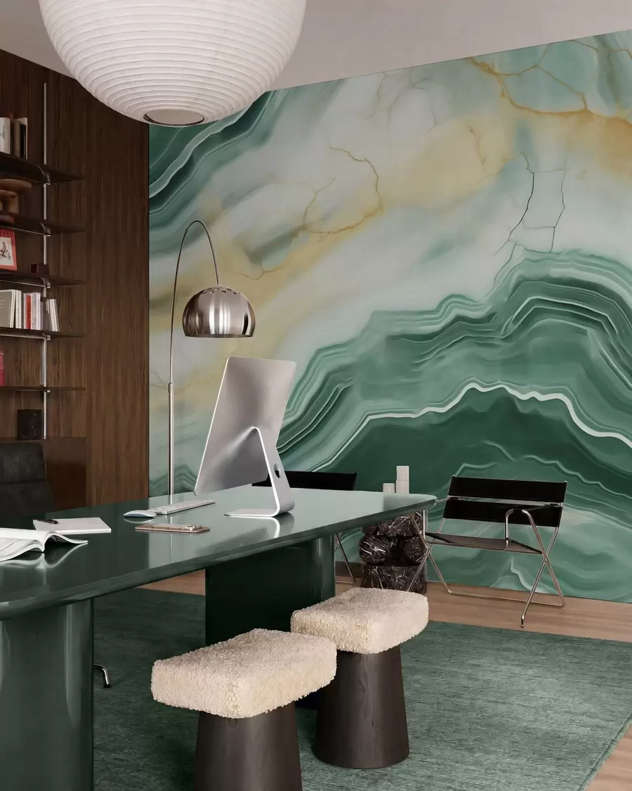 wall murals Имитација апстрактног мермерног текстурног узорка, нијансе зелене и жуте w05587