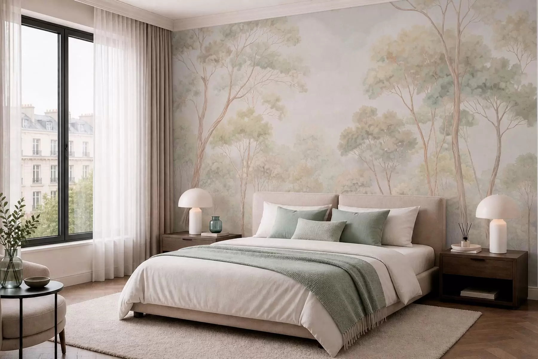 wall murals Светли шумски пејзаж са високим дрвећем w05624