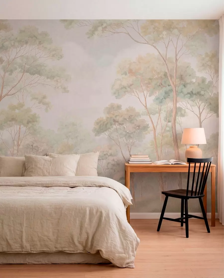 wall murals Светли шумски пејзаж са високим дрвећем w05624
