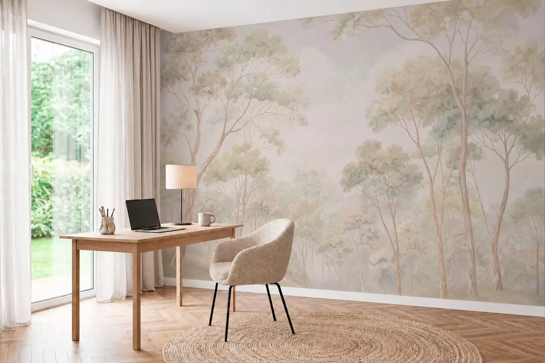 wall murals Светли шумски пејзаж са високим дрвећем w05624