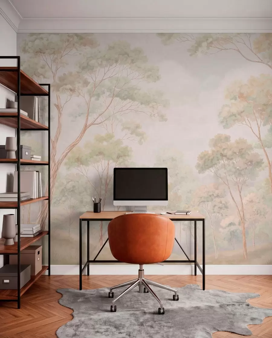 wall murals Светли шумски пејзаж са високим дрвећем w05624
